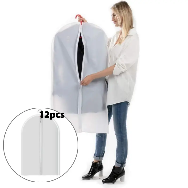 12pcs Waterproof Transparent Vinyl Garment Bags - Hanging Suit Dust Covers for Shirts, Suits, Dresses, Coats, Portable Closet Organizers for Bedroom, Dorm Home Supplies