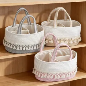 Large Colorful Fringe Diaper Basket Toy Storage Basket, Laundry Room Organiser, Clothes Baskets, Handwoven Detachable Portable Practical, Model Xinghao, No Ca Prop 65