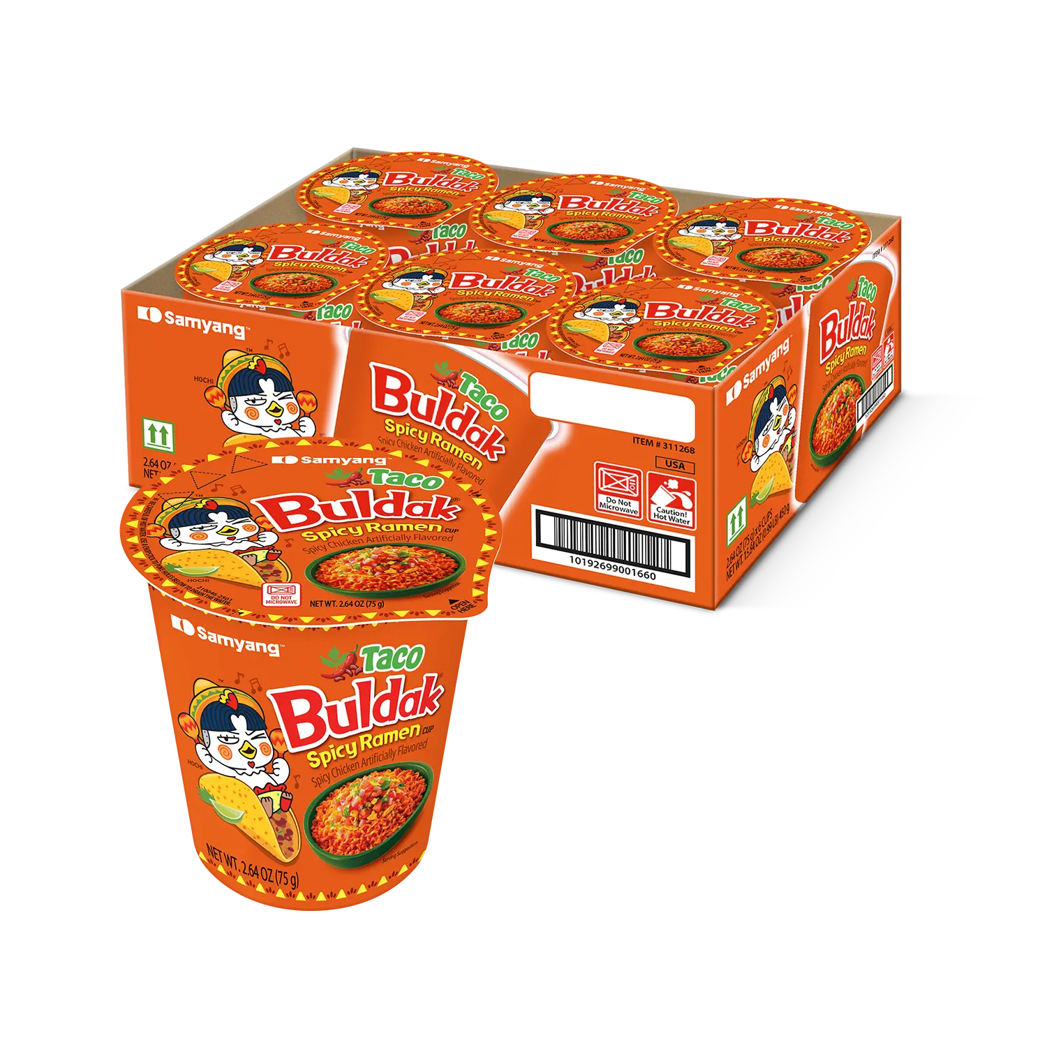 Buldak Pack of 6 Taco Spicy Hot Chicken Stir-Fried Cup Noodles Buldak Pack of 6 Taco Spicy Hot Chicken Stir-Fried Cup Noodles