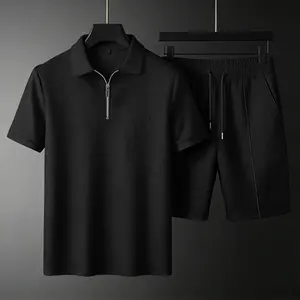 Men's Summer Solid Color 2 Piece Set | Zip Lapel Short Sleeve & Shorts