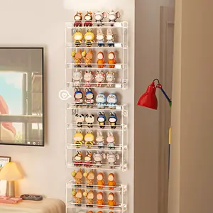 Wall-Mounted Multi-Layer Transparent Acrylic Display Case, Doll & Action Figure Organizer for Collectibles, Small Accessories and Blind Boxes