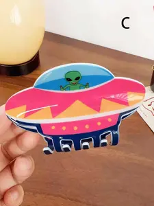Cute Cartoon Alien UFO Design Hair Claws, Colorful Hair Accessories for Women & Girls, Minimalist Headwear Suitable for Thick Hair, Claw Clips, Hair Decor, Fun Claw Clips, Super Cute Clips