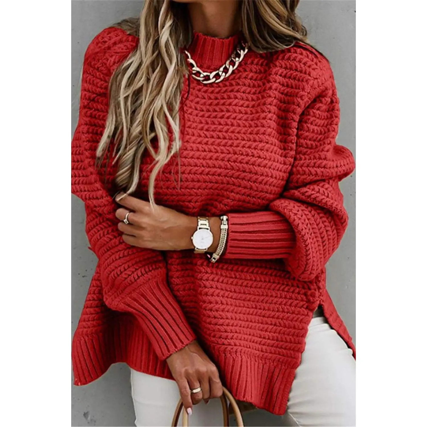 Round Neck Slit Sweater