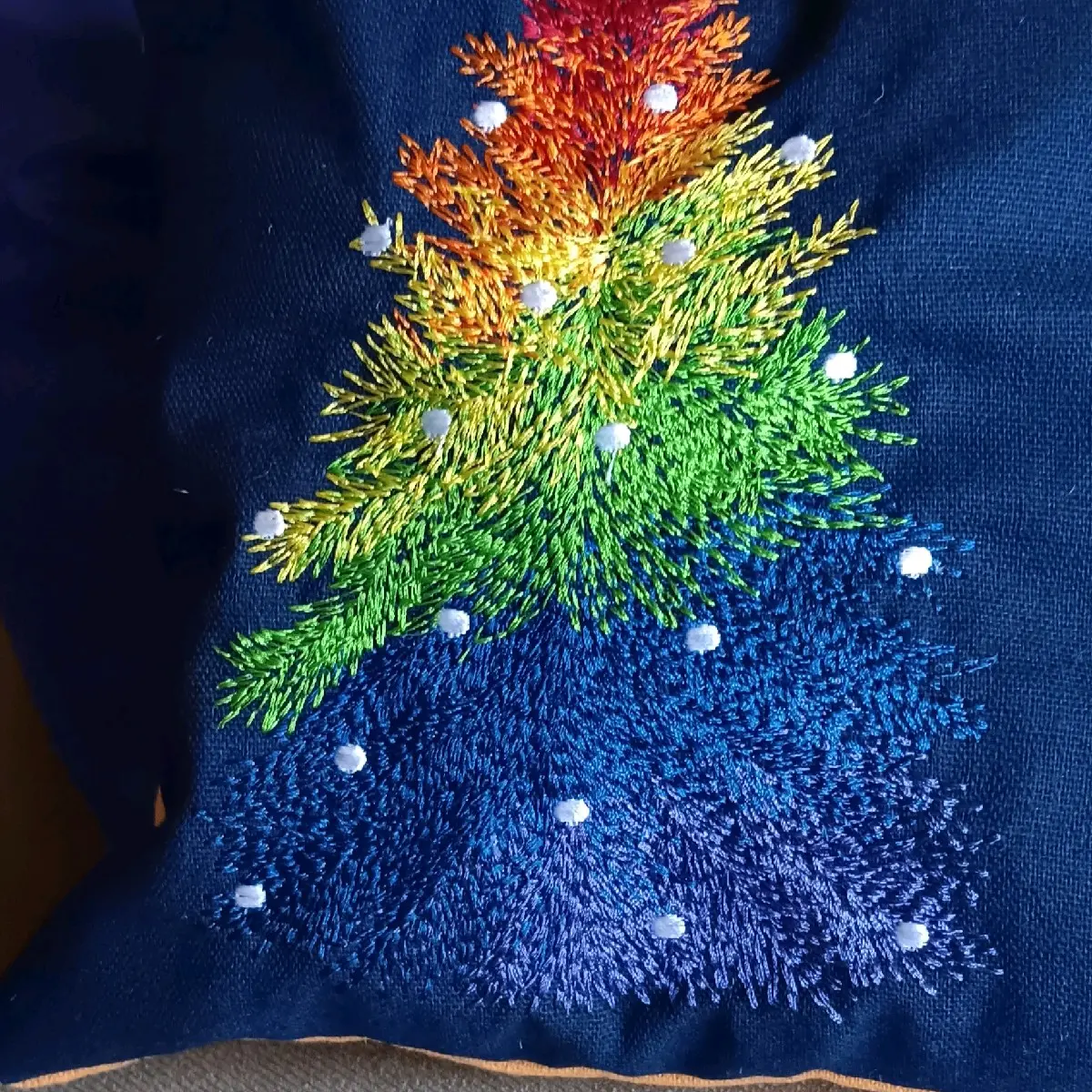 Decorative Embroidered Rainbow Christmas Tree pillow