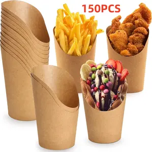 150PCS French style frying cup holders, disposable snack cups, takeout party baking supplies, popcorn boxes, paper cones, suitable for weddings, birthdays, parties, baby showers (14 ounces)