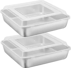 9 Inch Square Cake Pan with lid, 9x9 Baking Brownie Pans Stainless Steel Bakeware Set of 2, Non-toxic & Healthy, Easy Clean & Dishwasher Safe - 4 Pieces(2 Pans + 2 Lids)