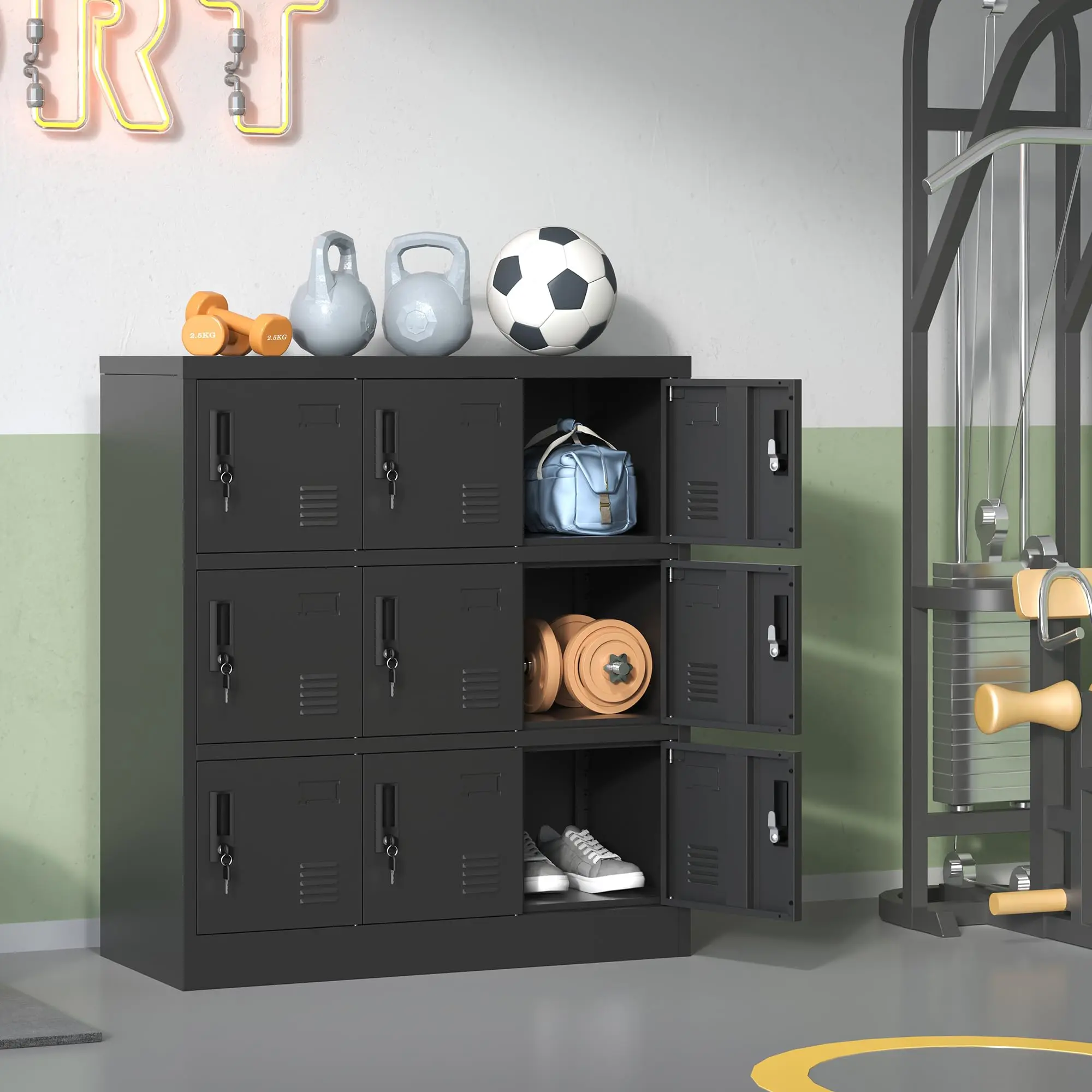 Employee Storage Locker,9 Door Storage Locker,Metal Locker for Employees Office Steel Gym Lockers with Card Slot,Office Storage Lockers for Home,School(Black)