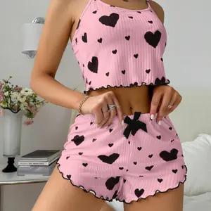 Women's Heart Printed Camisole and Home Shorts Pajama Set