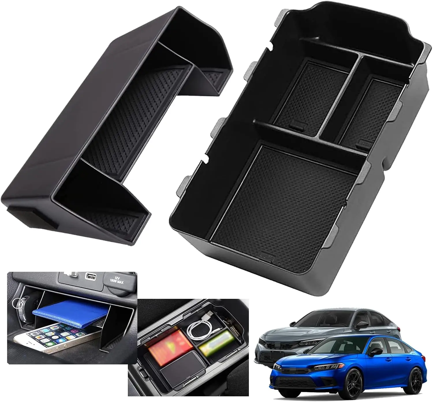 2024 2025 2026 Civic Center Console Organizer Tray for 2023 2022 Honda Civic 11th Gen Sedan Hatchback LX EX Sport 2pcs Central Console Organizer Insert Tray, Cars Accessories