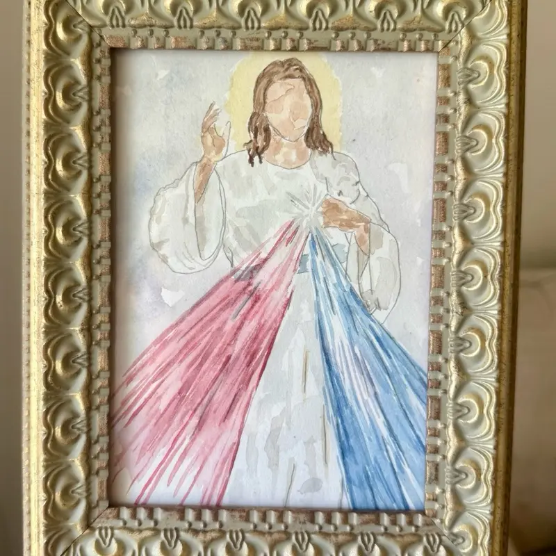 Divine Mercy of Jesus Watercolor Religious Decor, Home Room Decor for Wall Display