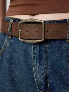 Vintage Embossed PU Wide Waist Belt Classic Jeans Cinch Western Style Women's Cowboy Belt, Western Concho Belts, All Seasons Fashion Accessory