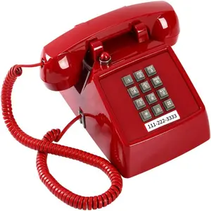 Traditional Red Landline Phone, Retro Corded Telephone Visible Ringing , Classic 2500 Analog Desk Phone,  Corded Desk Telephone Large Button, Old Red Telephone Landline for School,