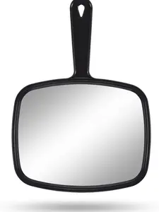 PROTECLE Hand Mirror, 10.3" L x 7.4" W Salon Barber Hairdressing Handheld Mirror with Handle, Square Black