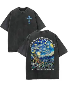 Retro Washed T-Shirt Double Sided Printed 230 Pure Cotton 'GOD TURNS BROKEN PIECES' Letter Print Christian Gift Men's Casuy2k Vintage Streetwear Christmas Cyber Monday Casual Crewneck