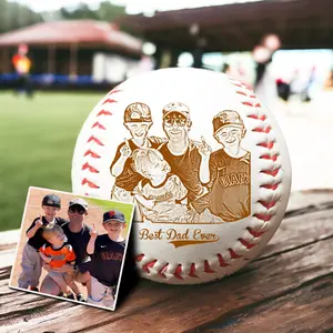 Personalized Baseball Gift for Dad from Kids, Custom Photo Engraved Baseball, Best Dad Ever Keepsake Gift for Father’s Day