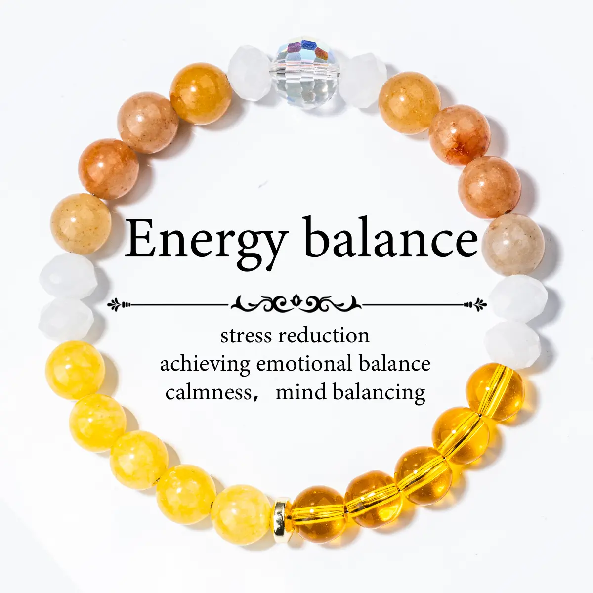 Energy Balance Beaded Stretch Wristband with Yellow Citrine, Yellow Jade, And Faceted Healing Crystals, Unisex, Abundance & Prosperity Inspirational Homoeopathic Jewelry Anklet Lemon Jade