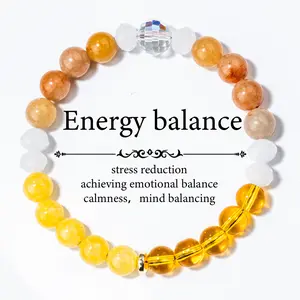 Energy Balance Beaded Stretch Wristband with Yellow Citrine, Yellow Jade, And Faceted Healing Crystals, Unisex, Abundance & Prosperity Inspirational Homoeopathic Jewelry Anklet Lemon Jade