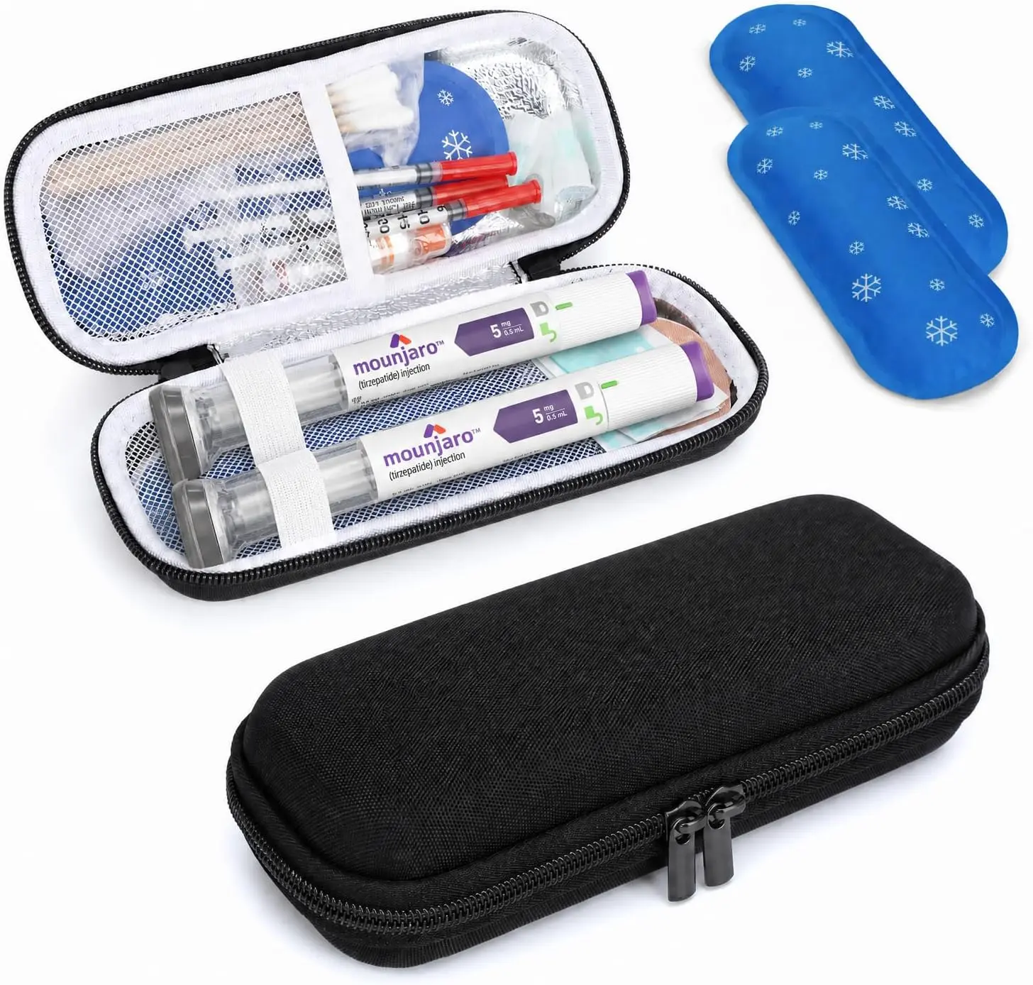 GLP1 Travel Case TSA Approved for Zepbound Mounjaro Pens, EVA Insulin Cooler Travel Case with 2 Ice Packs, Black Portable Medicine Cooler, Diabetes Medication Organizer for Travel and Daily Use
