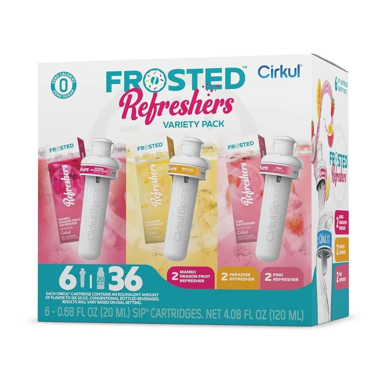 Cirkul Frosted Refreshers Caffeine Flavor Water Variety Pack, Makes 36 Drinks, No Sugar, Zero Calorie Drink Mix, (2 Pink, 2 Mango Dragon Fruit, 2 Paradise)