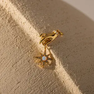 Star Opal Hand Charm by Caitlyn Minimalist - Dangling Opal Birthstone Charm for Necklaces - Celestial Jewelry - Best Friend Gift.