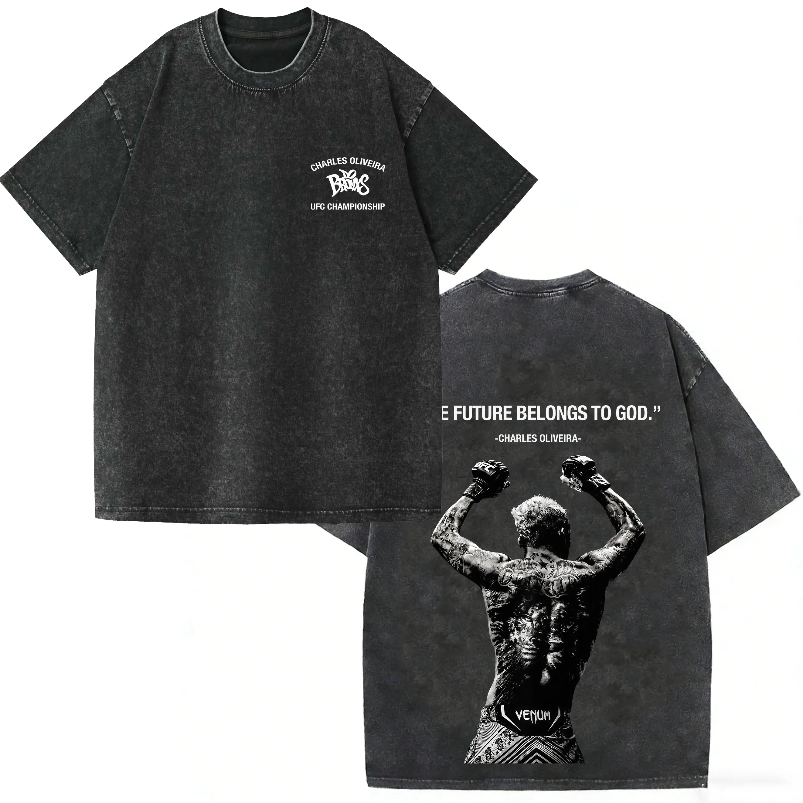 Men's Unisex "The Future Belongs To God" Charles Oliveira Graphic T-shirt, Charles Oliveira Vintage Streetwear Top, Vintage T Shirts Silky Soft Cotton Short-Sleeve Bold Graphic Tee
