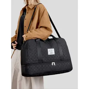 Diamond Pattern Large Capacity Travel Bag, Unisex Handheld Shoulder Bag, Lightweight Short Trip Business Gym Bag, Dry Wet Separation Shoe Compartment, Lightweight Travel Bags