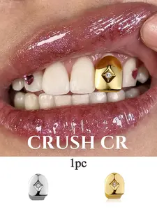 CRUSH CR 1pc 14K Gold Plated Single Diamond Tooth Grillz Cap for Men Women, Hypoallergenic Lightweight Removable Grillz, Perfect for Hip Hop Concerts, Music Festivals, Club Nights, Weddings and Bridal Events