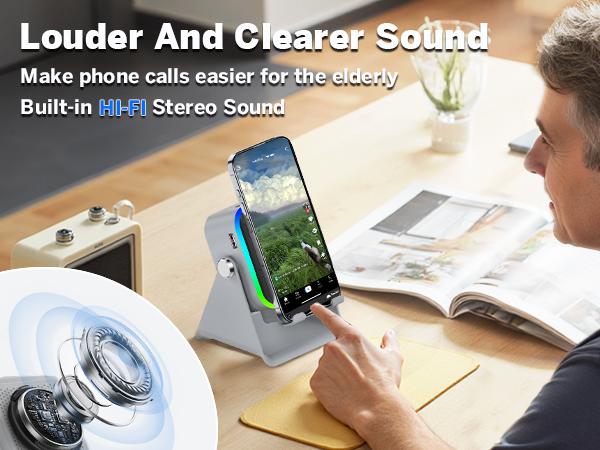 [SummerWins] 5-in-1 Wireless Induction Audio & Bluetooth Speaker with Phone Holder, 3500mAh Rechargeable Emergency Power Bank, 8 RGB Ambient Light, 360° Adjustable Mobile Tablet Stand– Gifts for Friends, Family