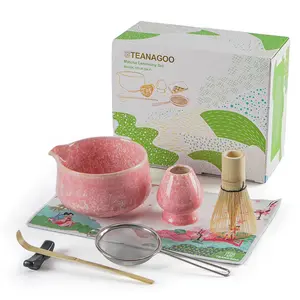 TEANAGOO 7-Piece Matcha Whisk Set in Pink – Complete Japanese Matcha Tea Ceremony Kit with Ceramic Chawan Bowl with Pour Spout, Bamboo Whisk, Scoop, Holder & Sifter – Elegant Matcha Gift Set for Tea Lovers & Beginners tea strainer