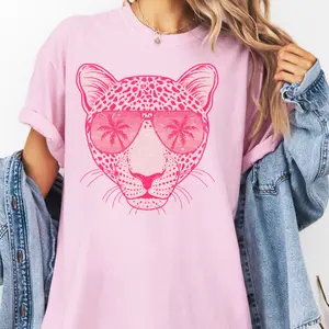 Pink Summer Cheetah Comfort Color Shirt, Women Graphic Trendy Tshirt,Summer Graphic Shirts,Women Oversized tops