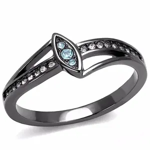 Sea Blue Crystal in Marquise Shape Light Black IP Stainless Steel Band
