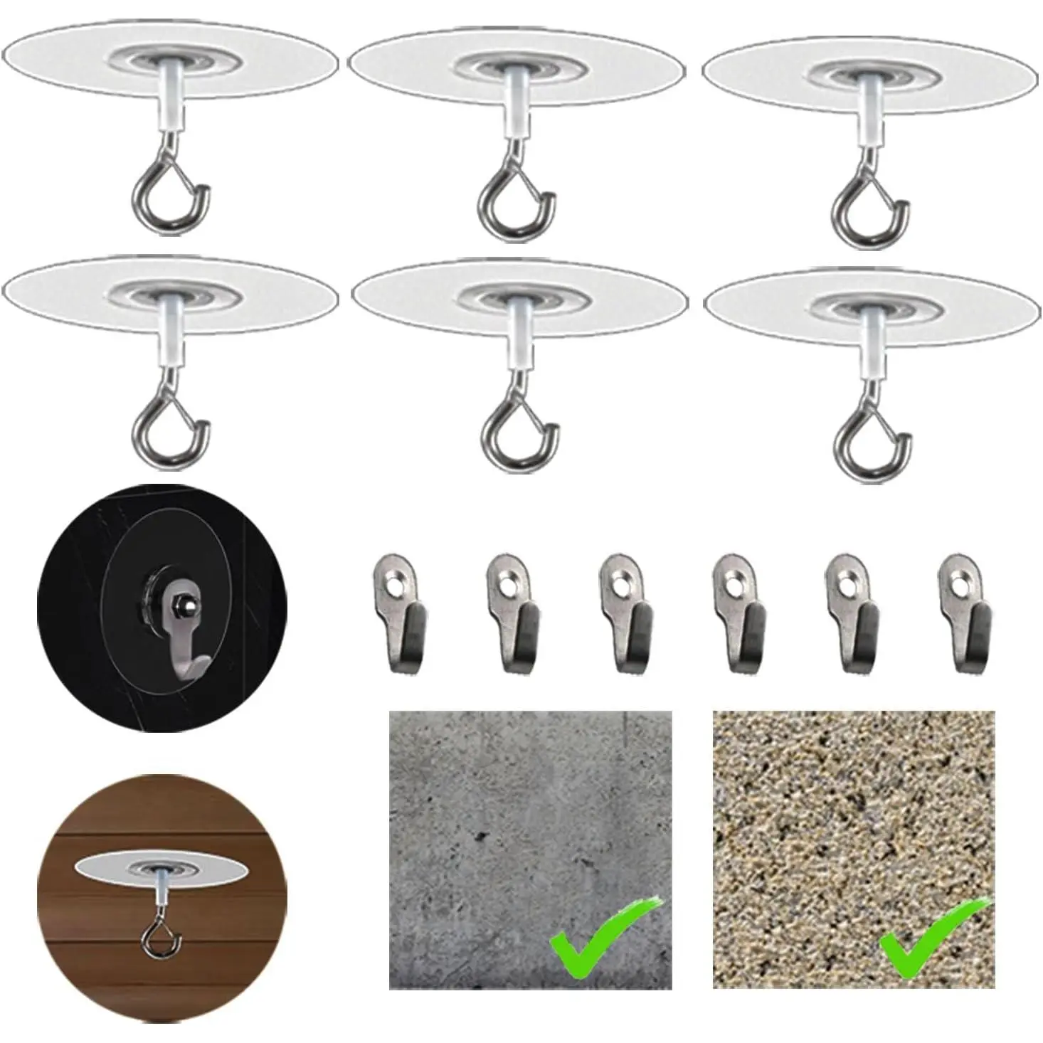 No Hole Adhesive Ceiling Hooks for Popcorn Concrete Textured Unsmooth Wall Surface  Drilling Self
