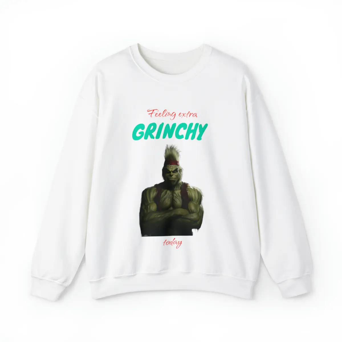 Christmas mood Feeling Grinchy muscular and imposing, with bulging biceps and a chiseled physique. Unisex Heavy Blend™ Crewneck Sweatshirt
