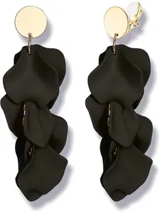 Rose Petal Dangle Clip on Earrings Acrylic Earrings Red Earrings for Women Flower White Black Hot Pink Orange Statement Earrings Boho Resin Floral