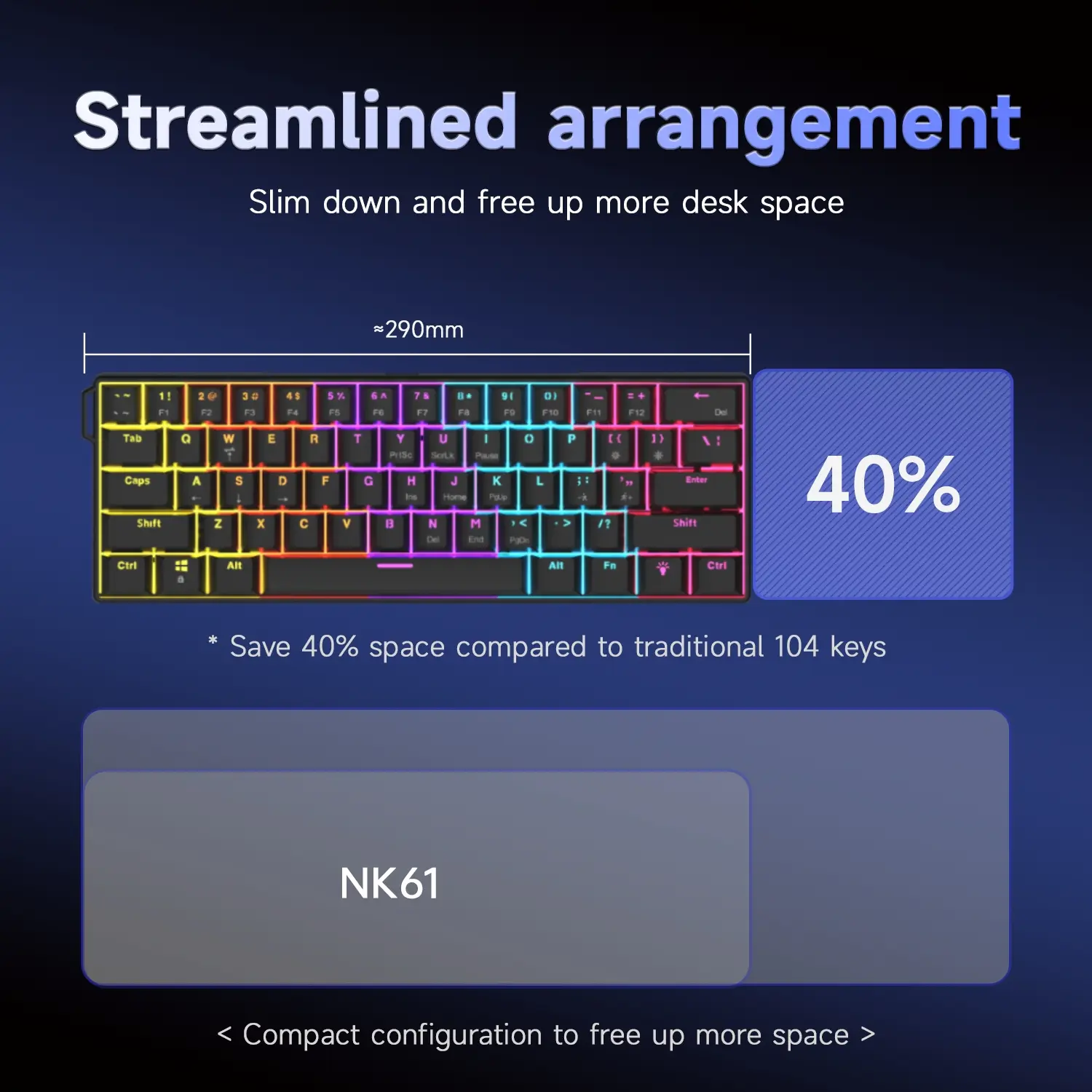 AJAZZ Mini Layout NK61 Wired Gaming Mechanical Keyboard Red Switch