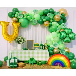 St. Patrick’s Day Balloon Arch Kit with Rainbow, Clover & Horseshoe Foil Balloons for Party Decor