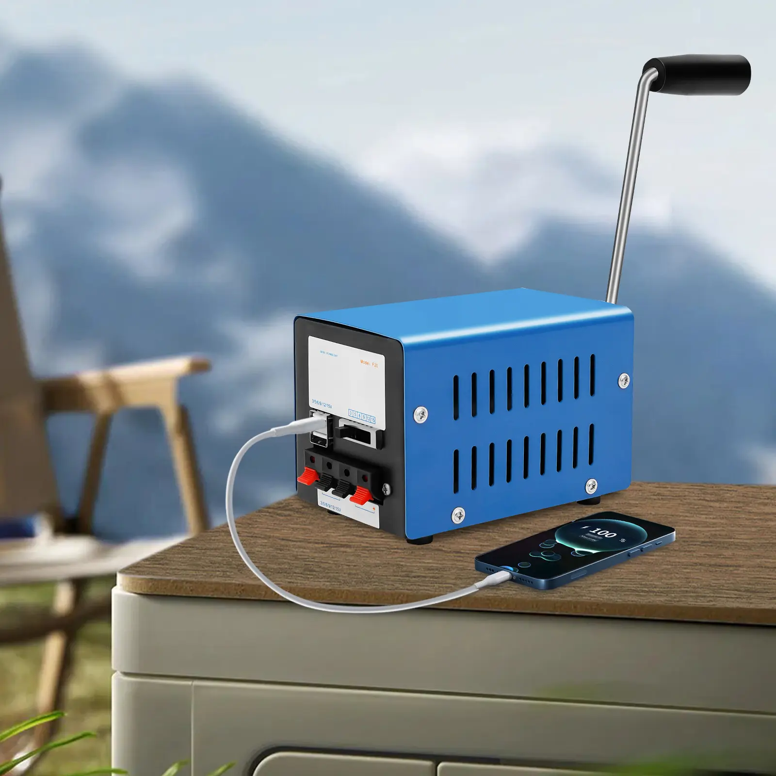 20W Hand Crank Generator, Portable Metal Body USB Emergency Power Supply, 28V Output for Camping Outdoor Phone Laptop Radio Charging, Freestanding