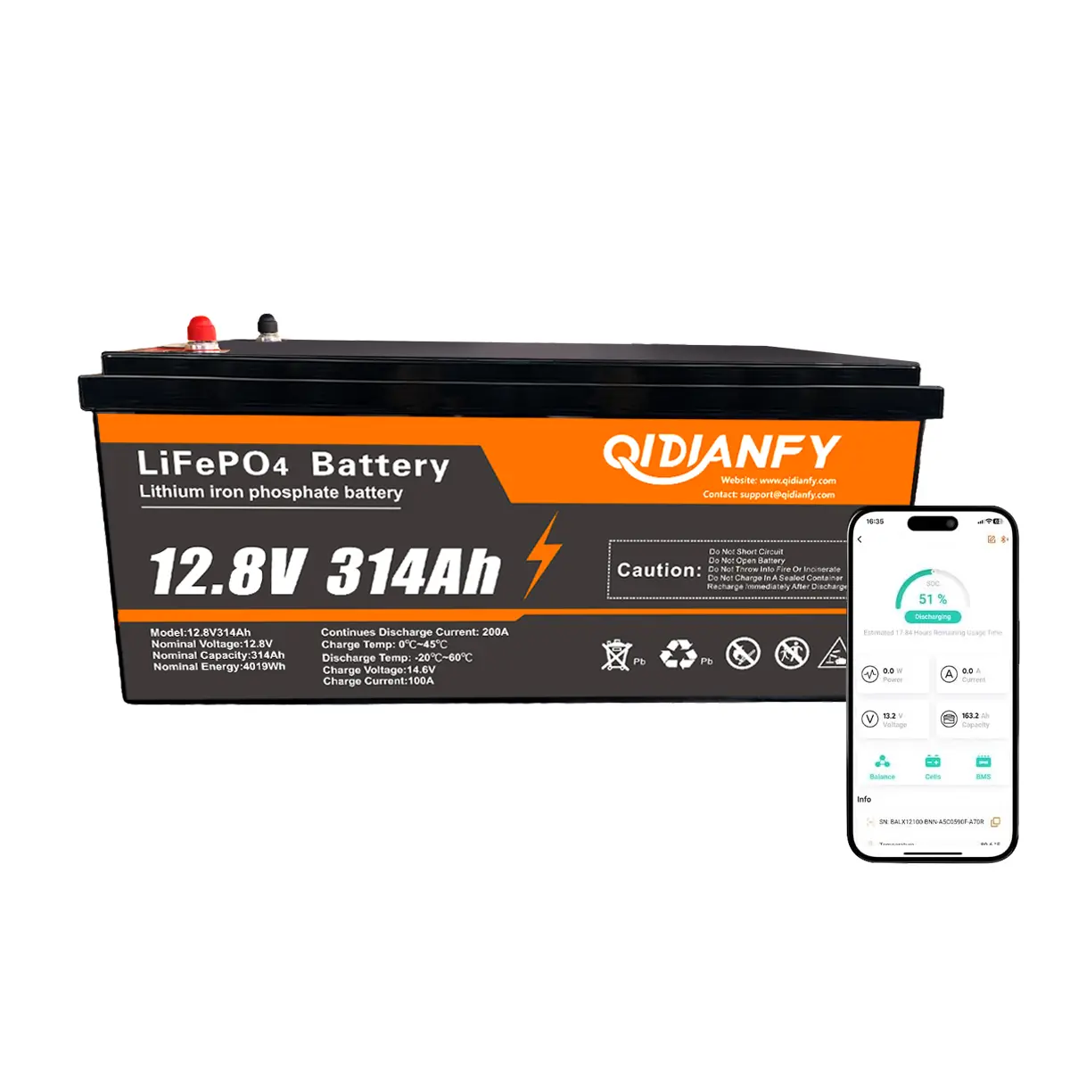 12V 314Ah (300Ah) LiFePO4 Lithium Battery with Bluetooth, 200A BMS, 15000+ Deep Cycles, 4019Wh Energy, Low-Temp Protection, Ideal for RV, Marine, Solar, Off-Grid and Home Backup Power