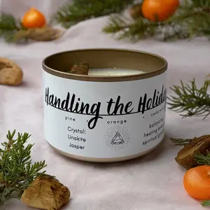 Handling the Holidays - Crystal Candle for Stress & Emotional Balance | 100% Non Toxic Scented Candle | Pine, Orange Cedar Wood Scent