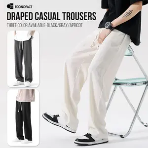 Econofact Unisex Ice Silk Drapey Trousers - Loose Fit for Men's Fashion - Machine Washable, Adjustable Waist Belt, Side & Back Pockets, Premium Inner Stitching