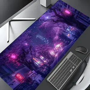 Cherry Blossom Night View Pattern Mouse Pad, Rectangle Gaming Mouse Pad, Office Desk Keyboard Mat for Home Office Desk