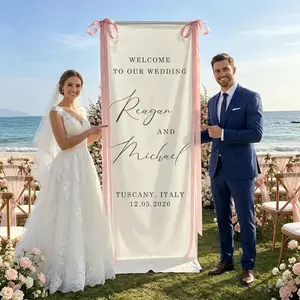 Personalized Wedding Welcome Linen Tapestry, Custom Bride Groom Name Banner, Elegant Ceremony Reception Backdrop Decor