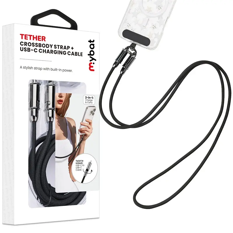 MyBat Tether Crossbody Strap + 4FT USB-C Universal Compatible Charging Cable, Compact Durable Cellphone Devices Accessory for Everyday Use
