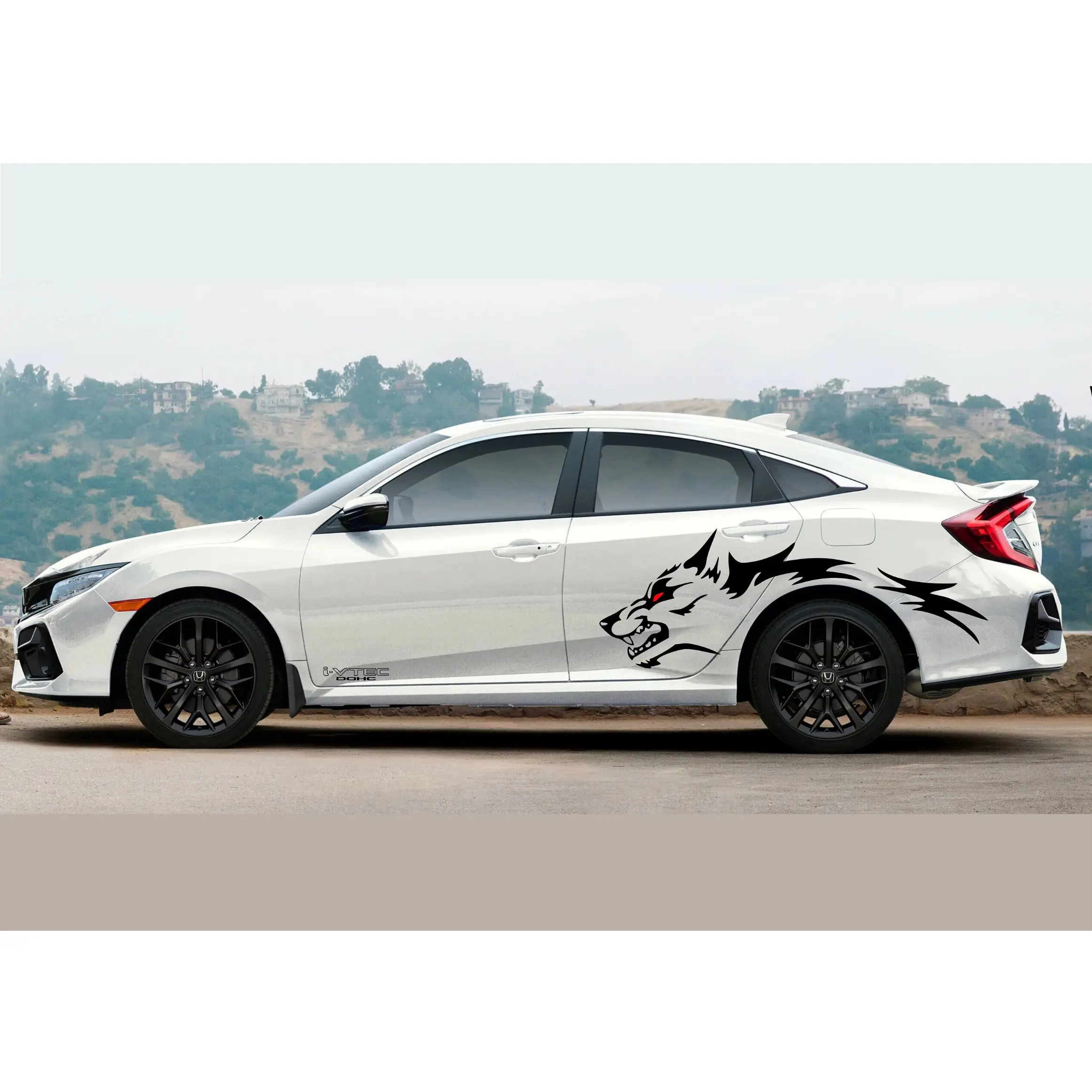 10th Gen Honda civic Wolf Fender Top Side Trunk Car Sticker,Wolf Decal include Both Sides Coyote Grunge Design  Door Bed Side  Vinyl Graphic