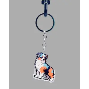 Australian Shepherd Dog Acrylic keychain Cute kawaii animal memorial ornament, pet portrait charm gift  backpack photo fob or dad car décor