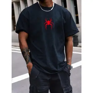Men Spider Print Round Neck Short Sleeve T-Shirt, Fashion, For Going Out, Boxing Tee, For Husband, Spider Shirt, Red Spider Shirt, Graphic Tees