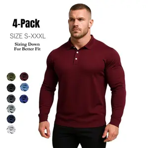 Men's Long-Sleeve Polo Shirt Moisture-Wicking Golf Shirt Quick-Dry Work Hiking Casual Collar Shirt Multiple Styles Available 4-Piece Set / 3-Piece Set