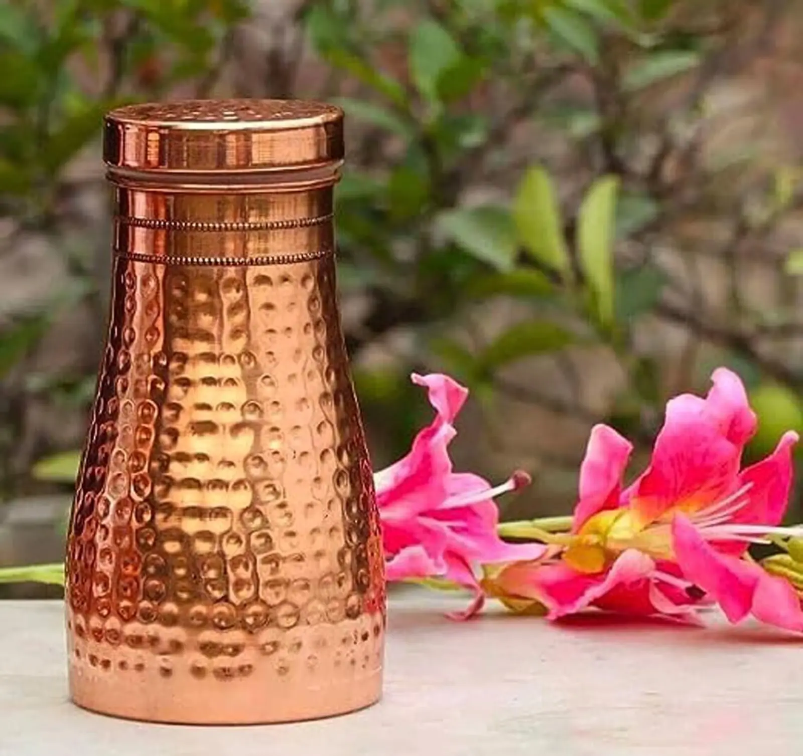 100% Pure Copper Pitcher - 40 Oz Kitchen Drinkware Jug, Lightweight Table Decor Piece for Serving, Bottle & Vase Alternative, Room Decor, Home Kitchen