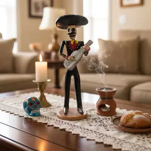 Handmade 11” Glow-in-the-Dark Catrín Figurine – Artisan Mexican Día de los Muertos Decor