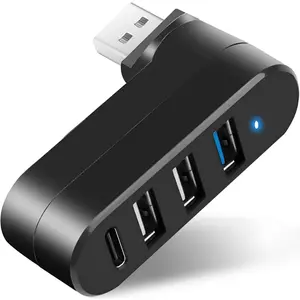 4-Port USB 3.0 Hub [90?/180?  Rotatable], USB Splitter with PD-in 5W USB C Port, USB Extender for Laptop, , iMac, MacBook Air, MacBook Pro, and